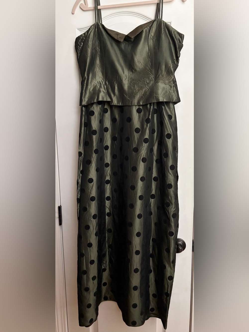 Vintage 90s Cachet Olive Taffeta Velvet Polka Dot Whimsigoth Dress EUC Sz 14